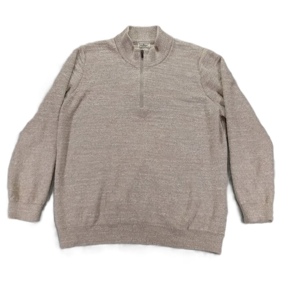 LL Bean 1/4 Zip Sweater Men 2XLT XXL TALL Tan Heavy 100% Organic Cotton 511622